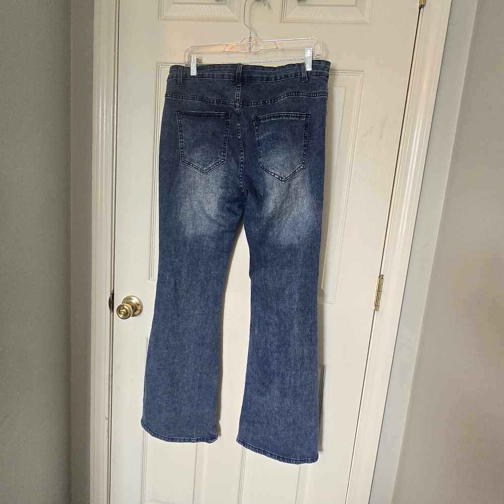 Women's Patch Flare Dark Wash Jeans Size‎ L/32 High Rise - Picture 2 of 5